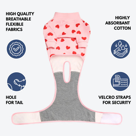 Dog Surgical Suit - Pink Hearts